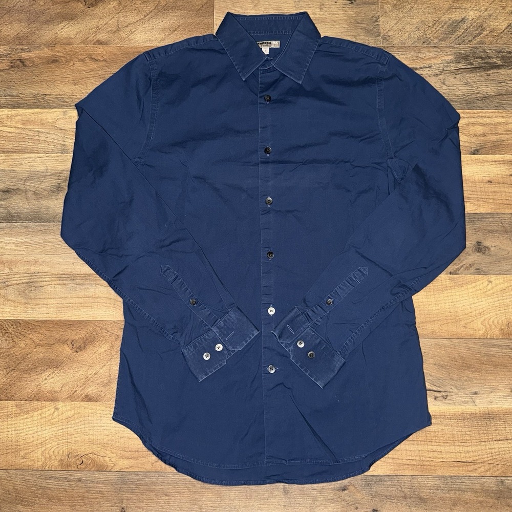 Express 1MX Fitted Button Up Shirt Size M 15-15 1/2 Navy Blue